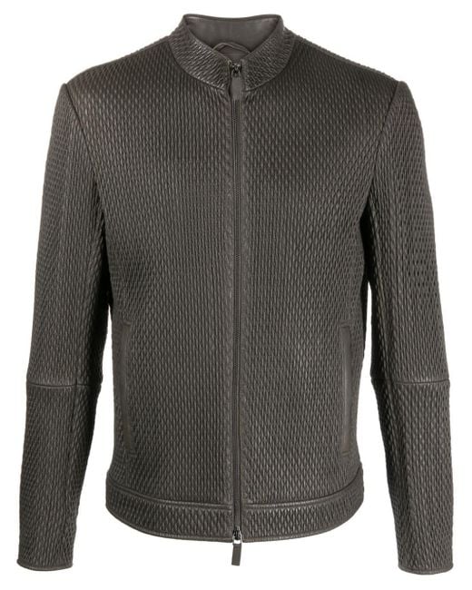 Emporio Armani Gray Seersucker-texture Leather Jacket for men