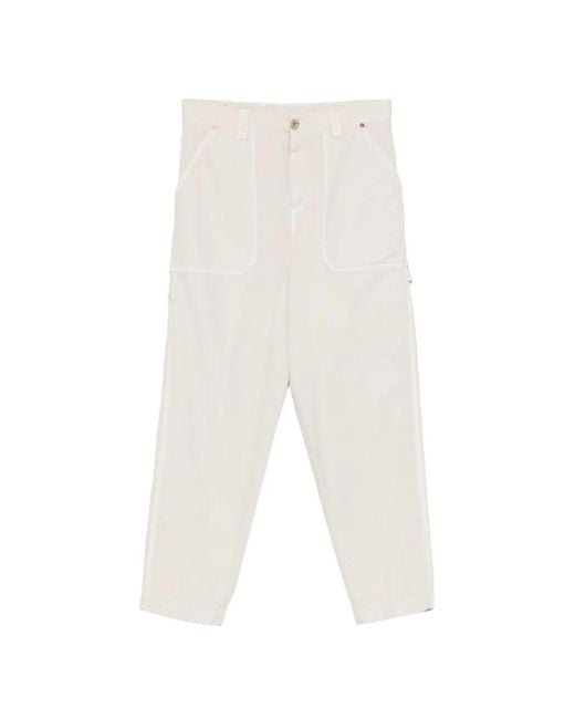 Eleventy White Work Patch-Pocket Trousers for men