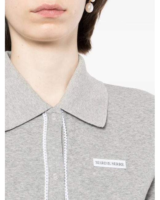 MARINE SERRE Gray Ribbeb Jersey Polo Shirt