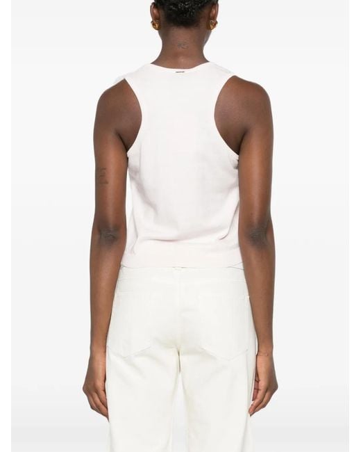 Twinset Pink Feather-Embellished Ribbed-Knit Top