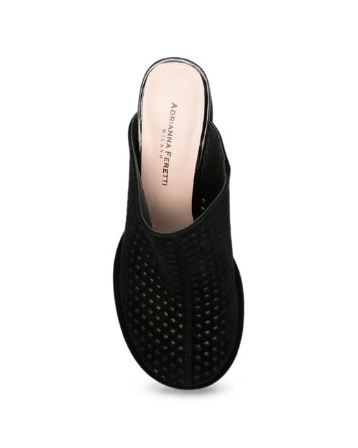 ADRIANNA FERETTI Black Perforated Block-Heel Mules