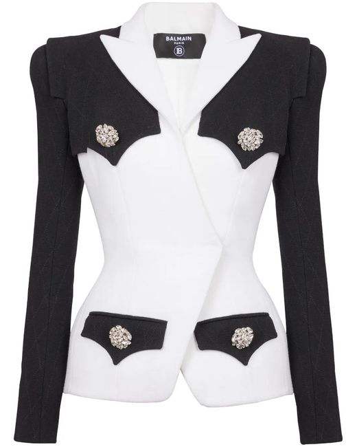 Balmain Black 4-Button Two-Tone Crepe Blazer