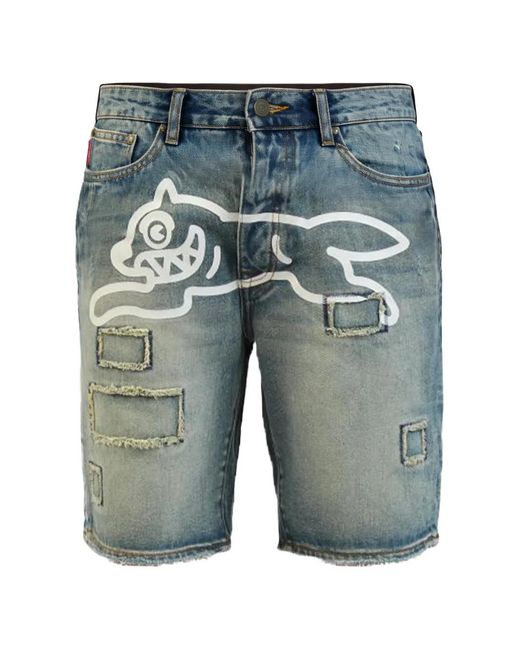ICECREAM Blue Graphic-Print Denim Shorts for men
