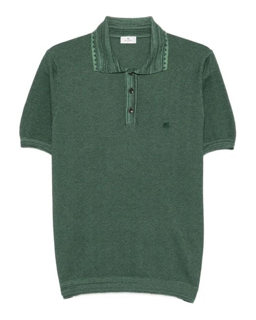 Etro Green Buttoned Pique Polo Shirt for men