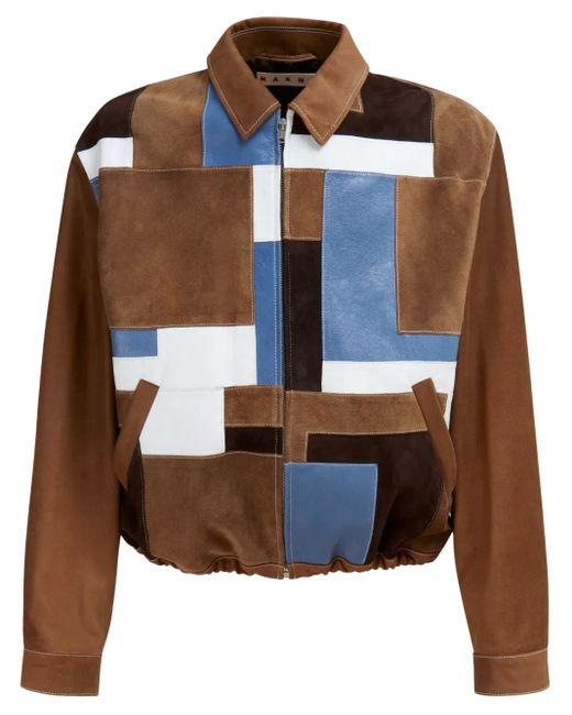 Marni Brown Patchwork-Design Leather Jacket for men