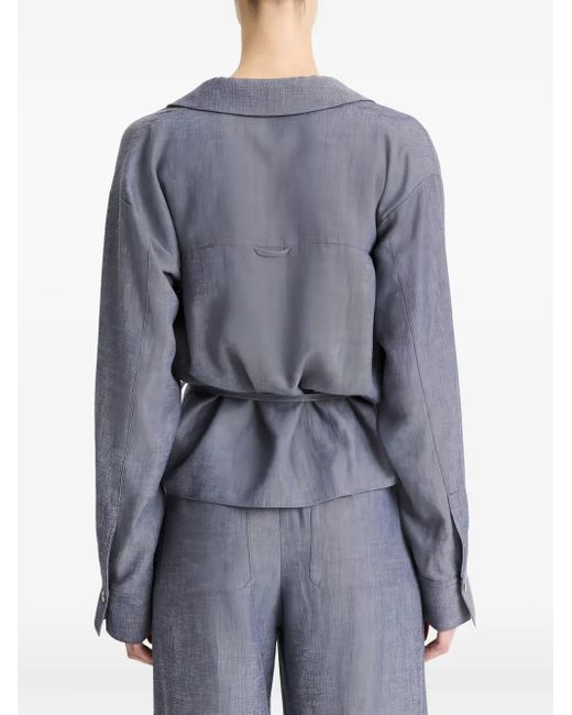 Vince Blue Wrap-Effect Collared Top