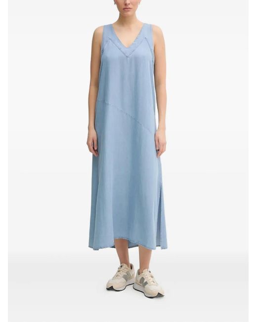 DKNY Blue V-Neck Sleeveless Midi Dress