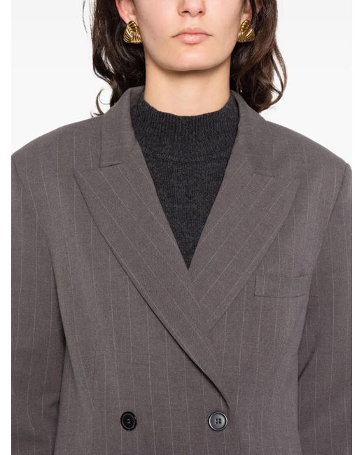 THE NINA STUDIO Gray Jessy Pinstripe Double-Breasted Blazer
