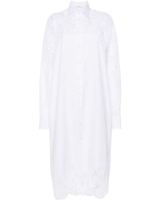 Ermanno Scervino White Lace-panel Shirt Midi Dress