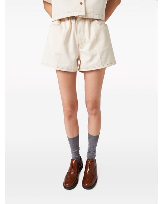 Miu Miu Natural Paperbag-waist Denim Shorts