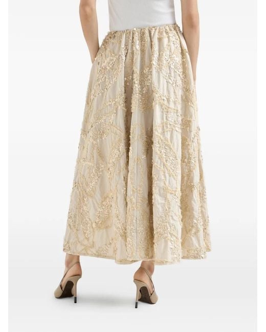 Brunello Cucinelli White Embroidery Midi Skirt