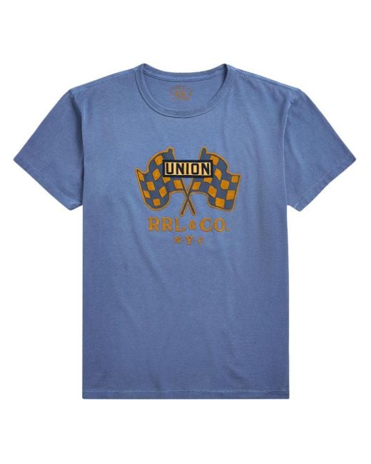 RRL Blue Graphic-print Cotton T-shirt for men