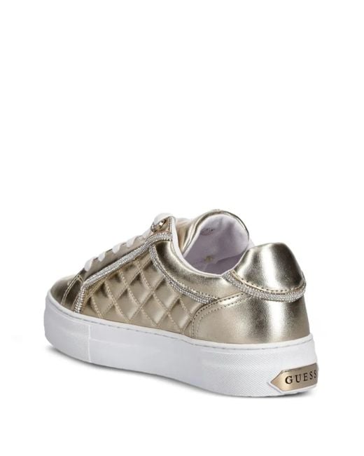 Guess White Gratea Quilted Metallic-Effect Sneakers