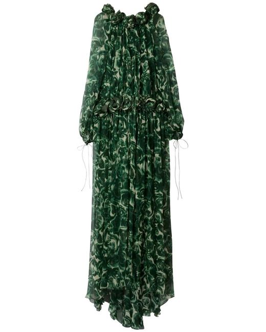 Burberry Green Rose Silk Maxi Dress