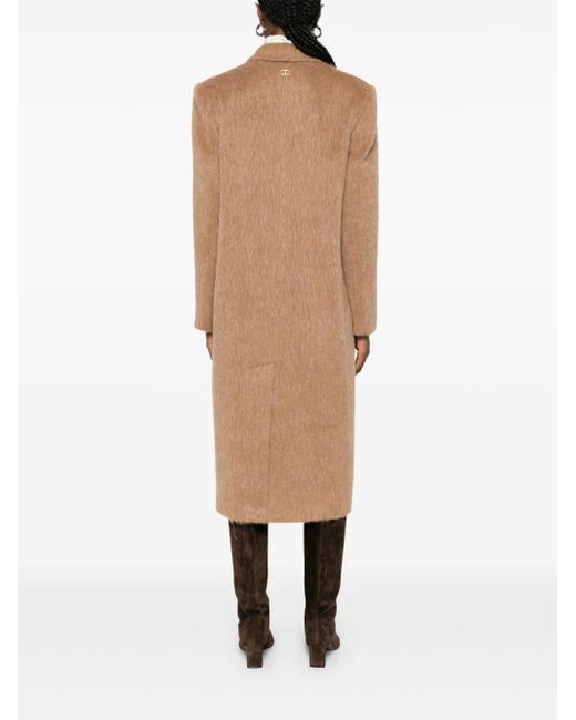 Twinset Brown Textured Single-Breasted Coat