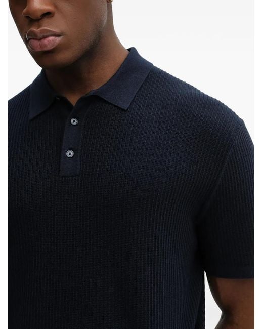 Michael Kors Blue Ribbed-Knit Polo Shirt for men