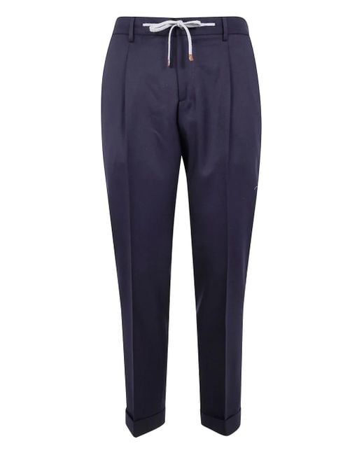 Barba Napoli Blue Roma Pleated Drawstring Trousers for men