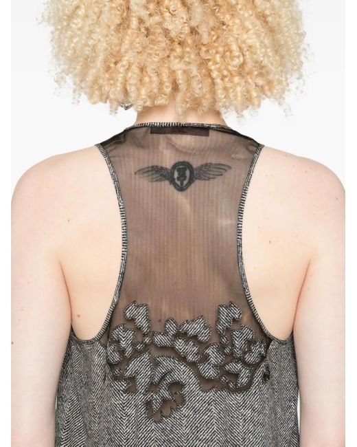 Ermanno Scervino Gray Herringbone Embroidered Top