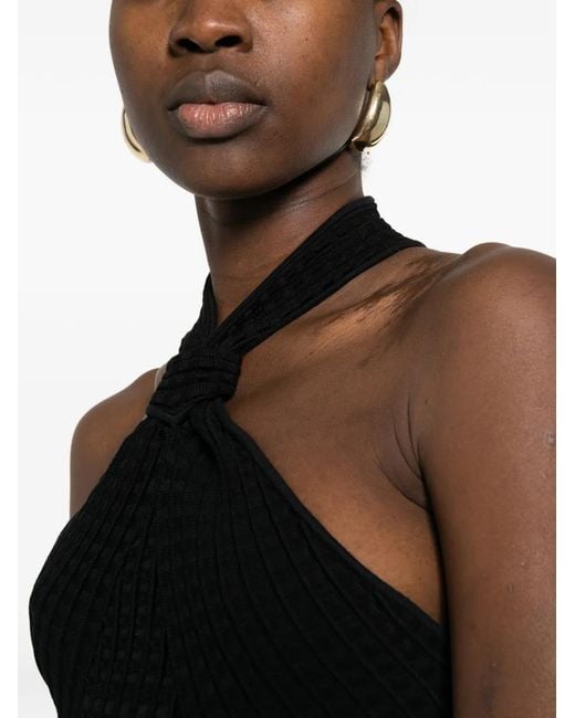 Jonathan Simkhai Black Halterneck Textured Top
