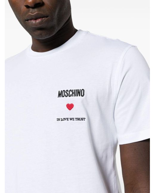 Moschino Katoenen T-shirt Met Geborduurd Logo in het White voor heren