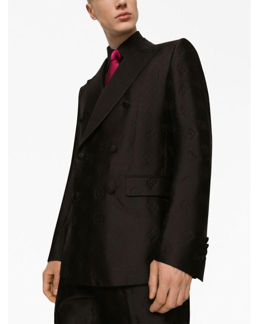 Dolce & Gabbana Black Double-breasted Monogram-print Suit for men