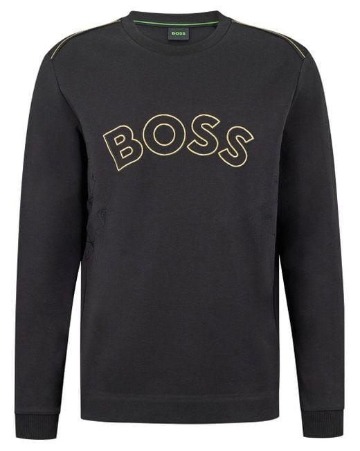 Boss Black Logo-embroidered Crew-neck Sweatshirt for men