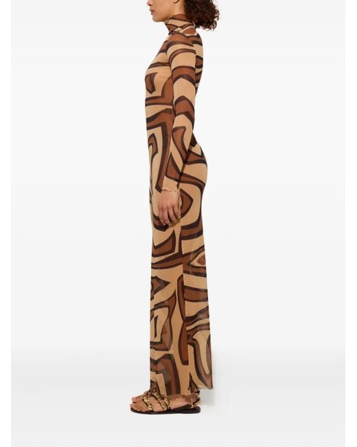Emilio Pucci Natural Wave-Print Turtleneck Dress
