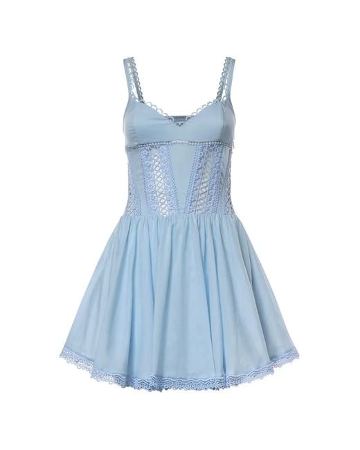 Charo Ruiz Blue Gardenia Lace-Trim Pleated Mini Dress
