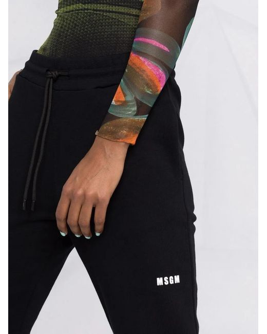 MSGM Black Logo-Print Cotton Joggers