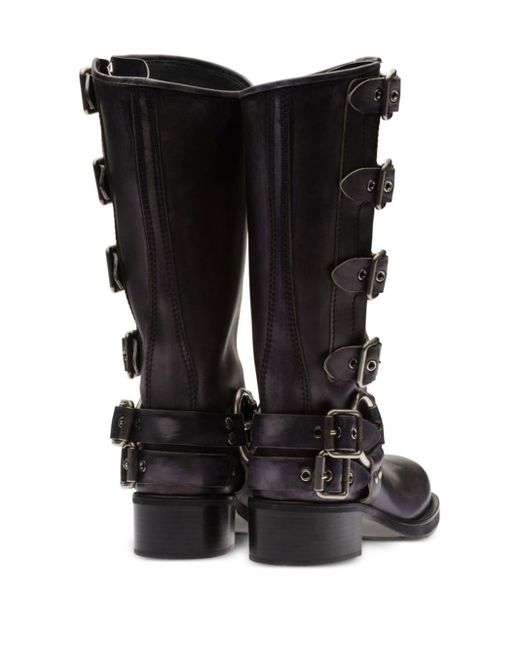 Miu Miu Leather Kneelength Biker Boots in Black Lyst