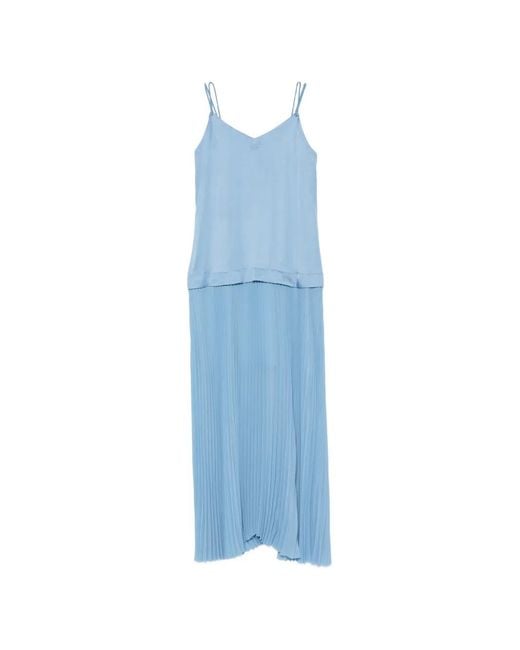 Karl Lagerfeld Blue Pleated Spaghetti-Strap Dress