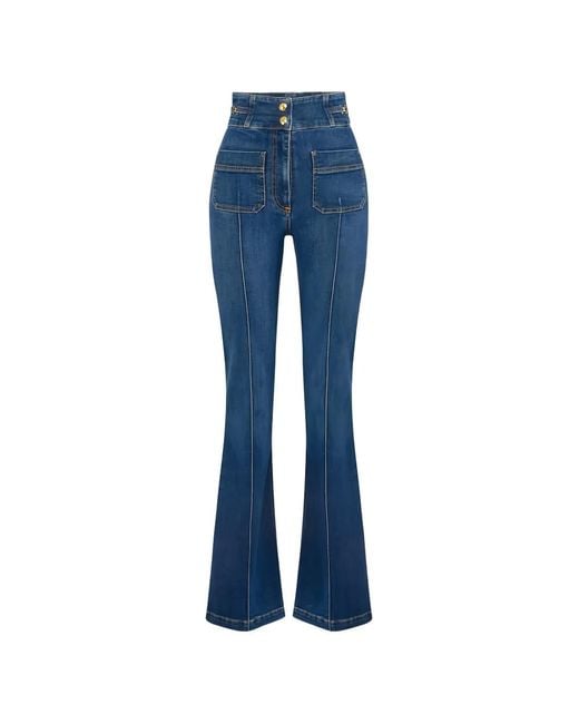 Elisabetta Franchi Blue Logo-Detail Boot-Cut Jeans
