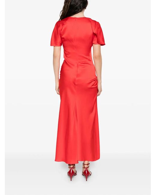 Victoria Beckham Red Draped-Shoulder Midi Dress
