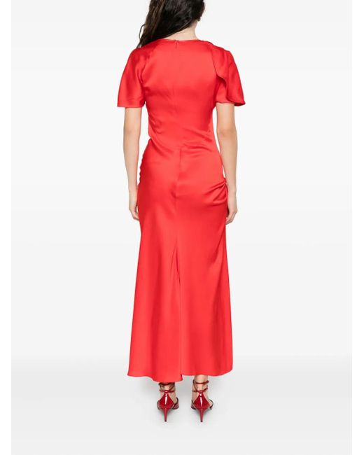 Victoria Beckham Red Draped-Shoulder Midi Dress