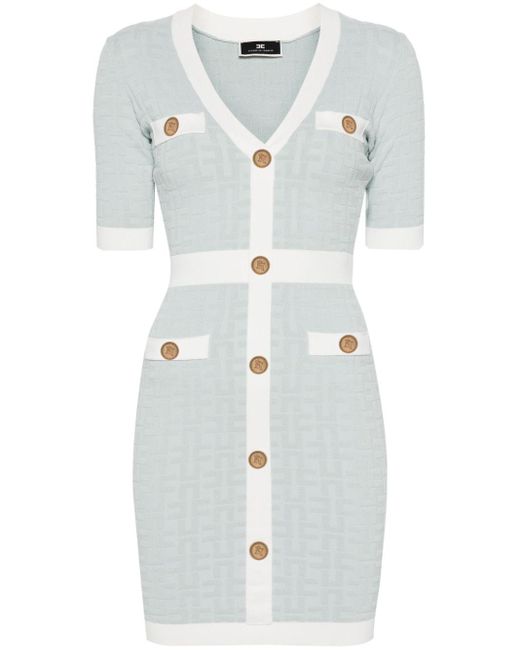 Elisabetta Franchi White Monogram-Jacquard Mini Dress
