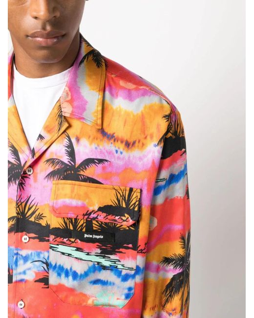 Palm Angels Orange T-Shirt À Imprimé Psychedelic Palms for men
