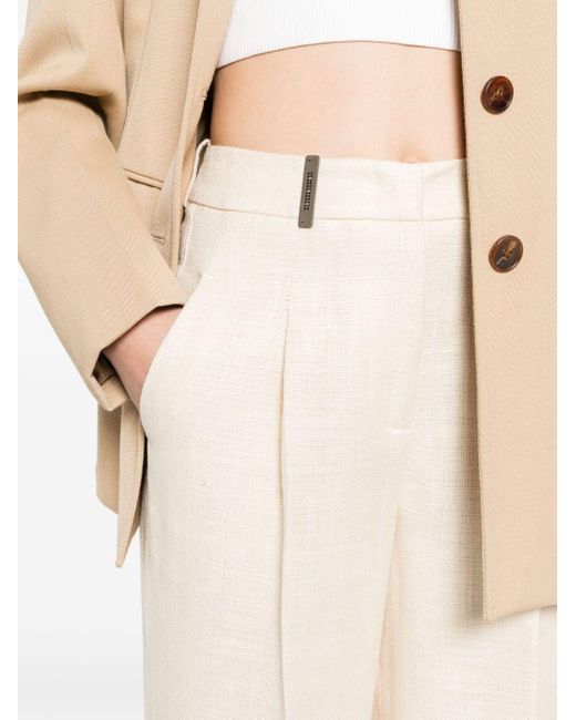 Peserico White Mid-waist Tapered Trousers