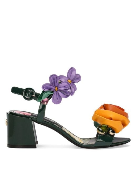 Dolce & Gabbana Multicolor Leather Floral Heeled Sandals