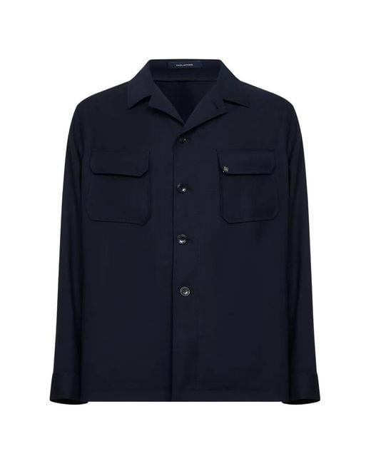 Tagliatore Blue Button Logo Wool Shirt for men