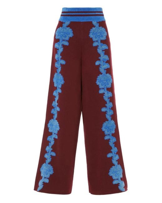 Temperley London Red Floral Knit Trousers
