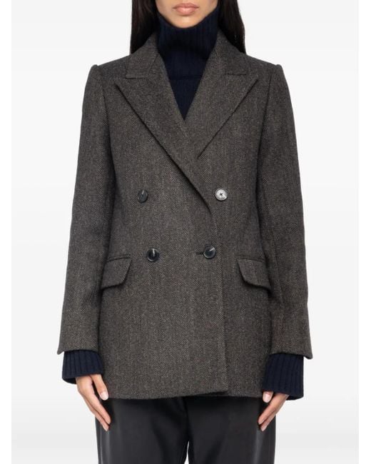 Zadig & Voltaire Black Herringbone Double-Breasted Coat