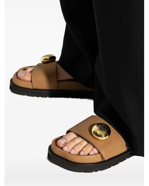 Loewe Brown Leather Button-Embellished Sandals