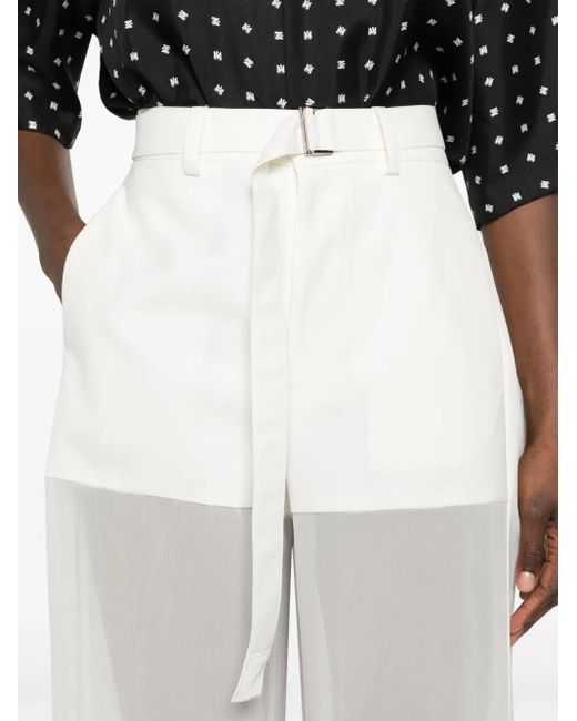 Sacai White Semi-Sheer Panels Palazzo Pants