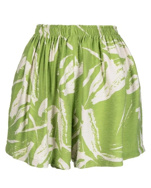 Bambah Green Linden Leaf-Print Shorts