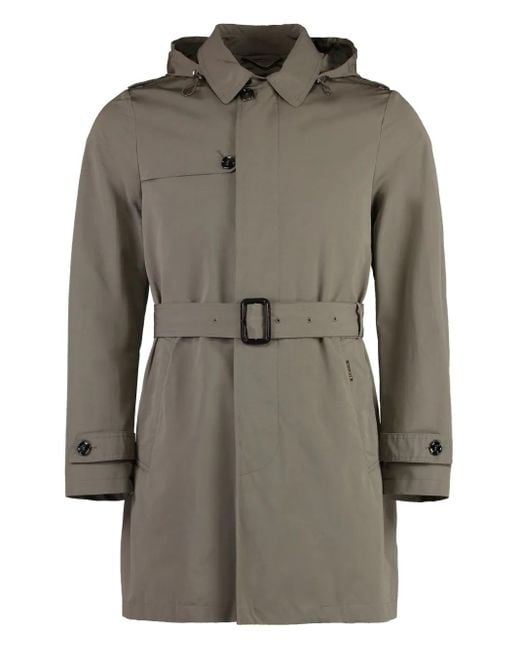 Moorer Gray Removable-Hood Belted Trench Coat for men
