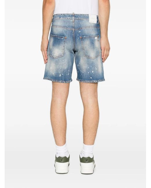 Yes London Blue Distressed Paint-Splatter Shorts for men