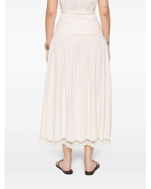 Sandro White Lace-Trim A-Line Maxi Skirt