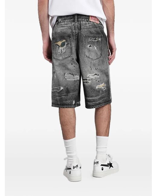 A Bathing Ape Gray Distressed-Effect Shorts for men