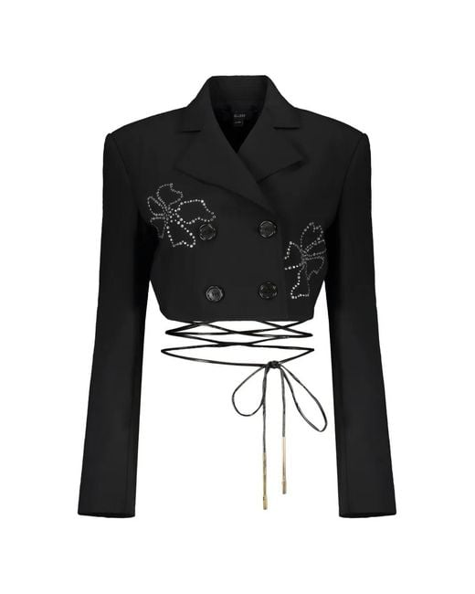 Ellery Black Floral-Motif Cropped Jacket