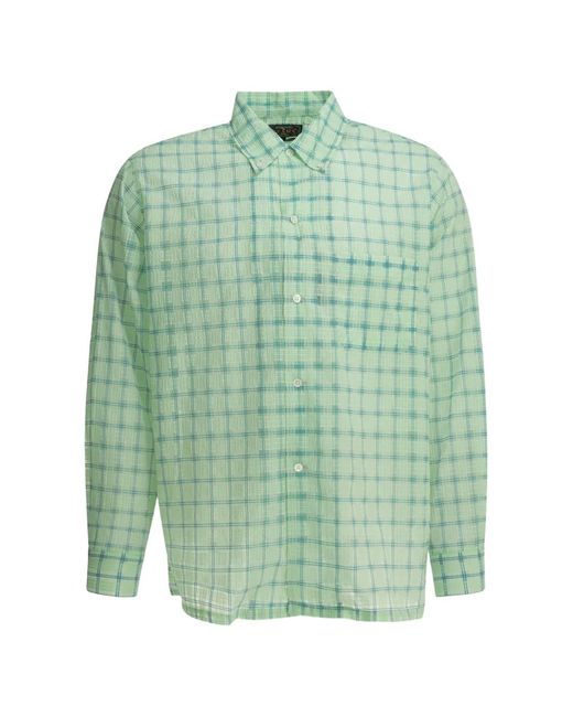 Beams Plus Green Chemise En Seersucker À Carreaux for men